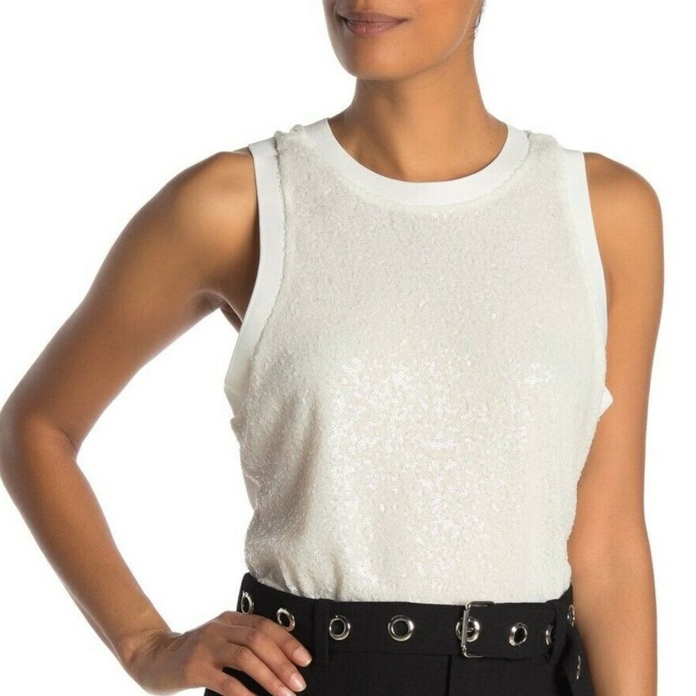 Rachel Roy Womens Cole Sequin Tank Top Ivory